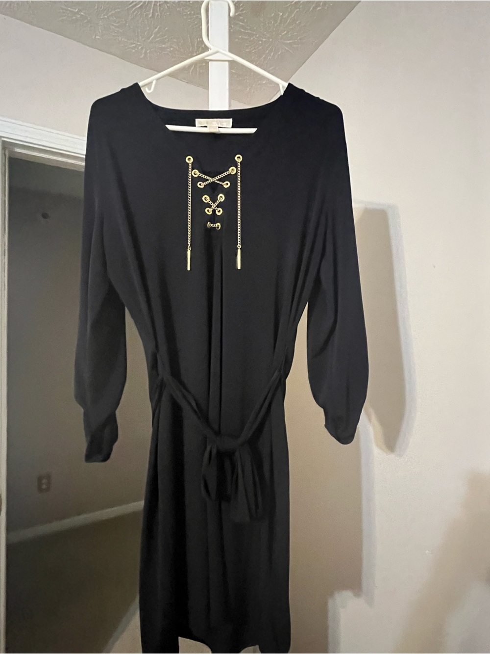 Michael Kors Navy Chain‑Detail Dress – Size L – Belted